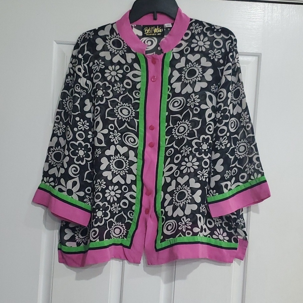 Bob Mackie Wearable Art Vintage Top 100% Silk Size XL